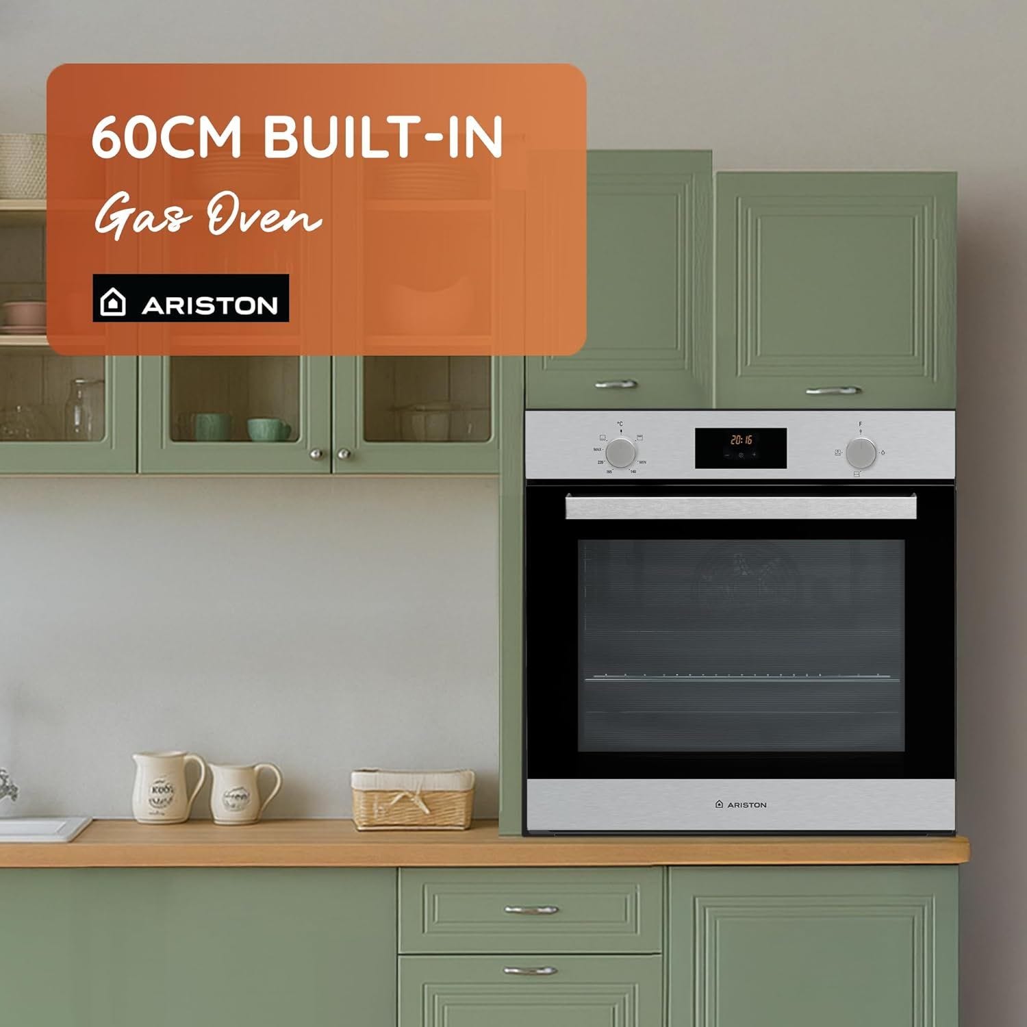 Ariston Digital Built-In Gas Oven With Grill, , 61 Liter GS33Y430IXA