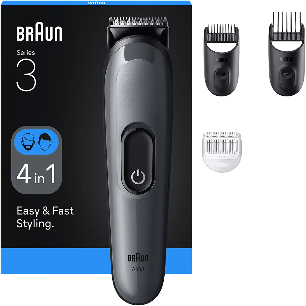 ماكينة تشذيب الشعر 4 في 1 براون All-in-One Series 3 قابلة للشحن، اسود - AIO3500