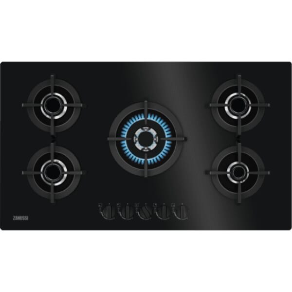 Zanussi Built In Gas Hob 5 Bruner 90 cm Glass Black - ZGO98520BA