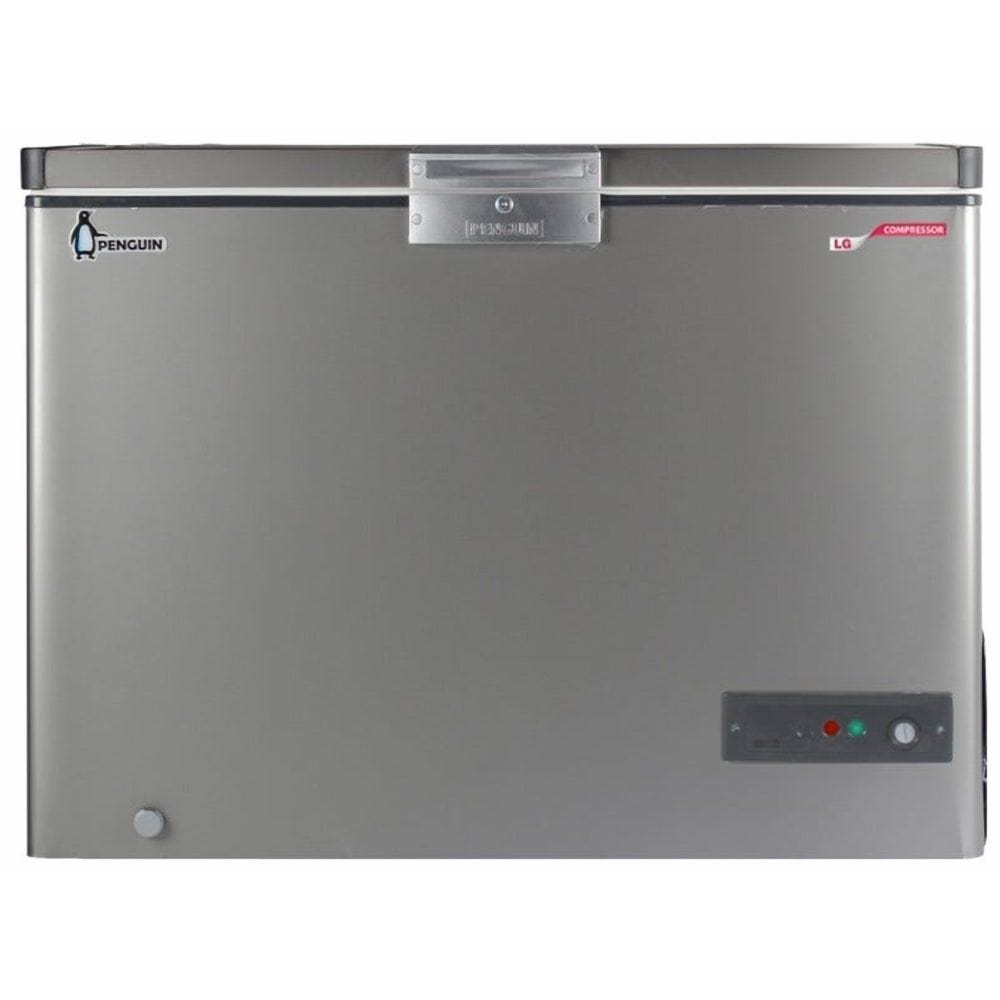 PENGUIN Stainless Interior Chest Deep Freezer With Sliding Glass Door, Defrost, Without Drawers, 317 Liter, Silver - ES350LSLGGlass