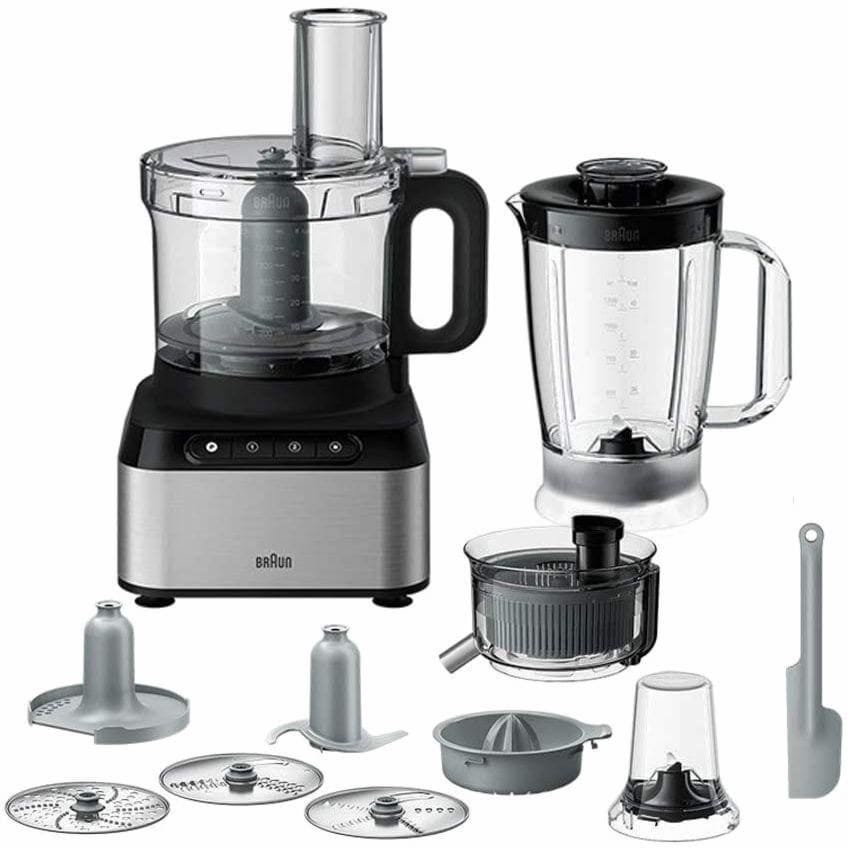 Braun PurEase 12 In 1 Food Processor 800 Watt 2.1 Liter Silver Black - FP 3235 SI ( International Warranty )