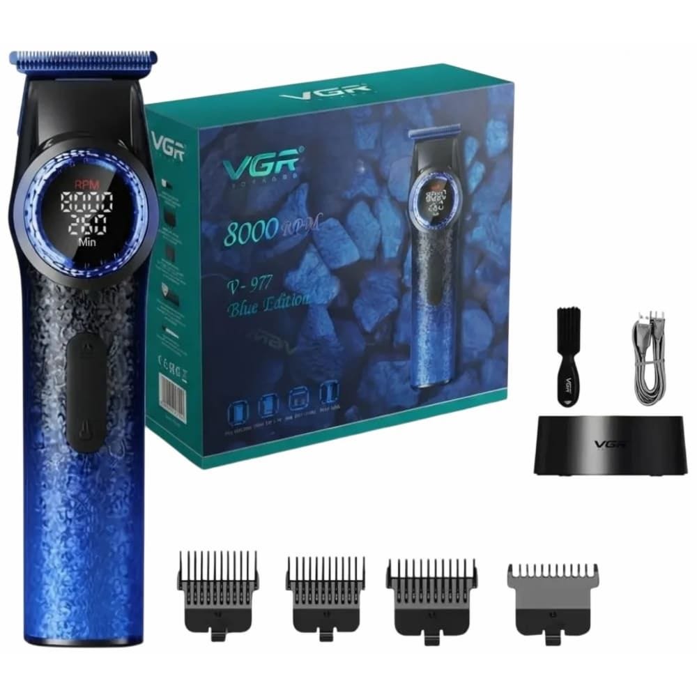ماكينة تشذيب اللحية في جي ار ديجيتال قابلة للشحن، ازرق واسود - V-977 Blue pro
