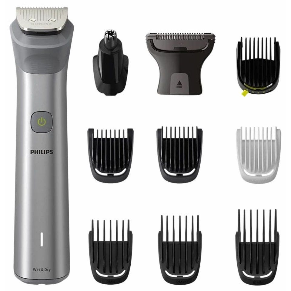 ماكينة تشذيب الشعر 11 في 1 فيليبس All-in-One Trimmer Series 5000 قابلة للشحن للاستعمال الرطب والجاف، فضي - MG5930/15
