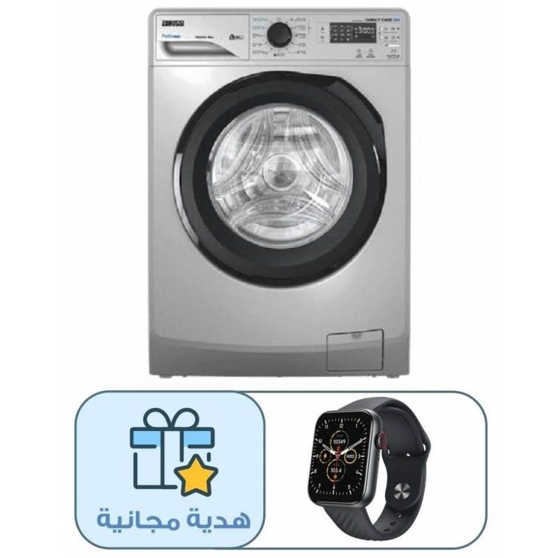 Zanussi PerlaMax Digital Front Load Full Automatic Washing Machine, 8 Kg, Silver - ZWF8240SB5 With Free Gift iTel Smart Watch, 1.83 Inch, Black - ISW-O11