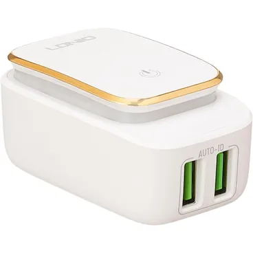 LDNIO LED Touch Lamp Wall Charger With Lightning Cable 2 USB Ports 2.4A White Gold - A2205
