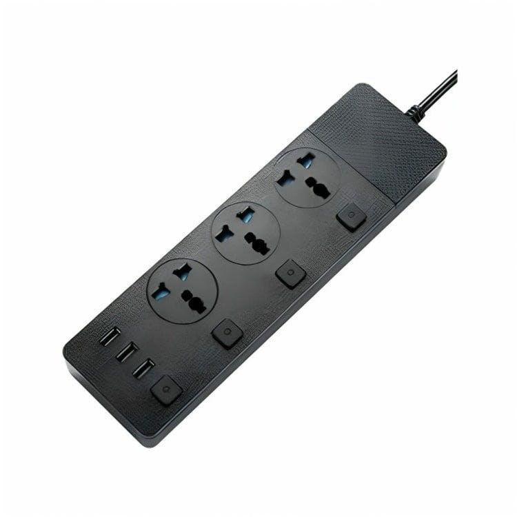 مشترك كهرباء لوجي ستار، 3 منافذ تيار متردد + 3 منافذ USB-A، قوة 250 فولت، 16 امبير، اسود - TB-T11