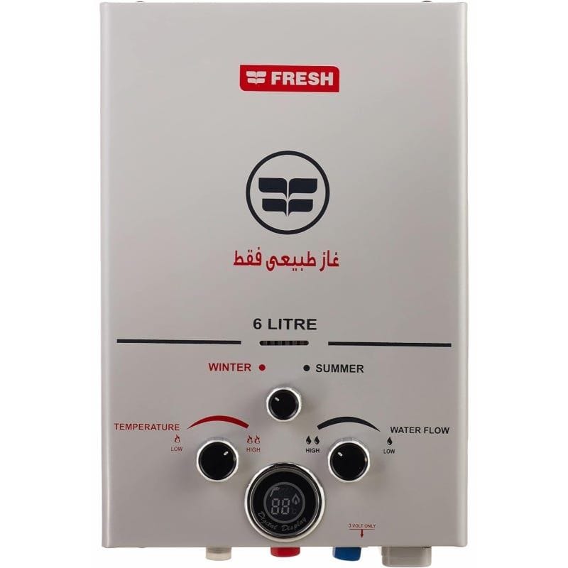 Fresh SPA Digital Gas Water Heater With Adaptor 6 Liters Silver - 500011089