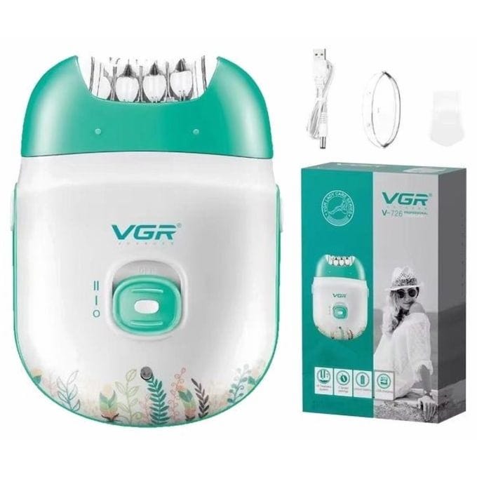 VGR Professional Rechargeable Epilator, White Green - V-726