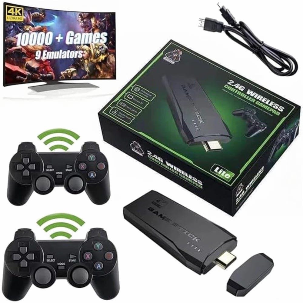 4K HDMI TV Game Stick with Dual Wireless Controller- Black