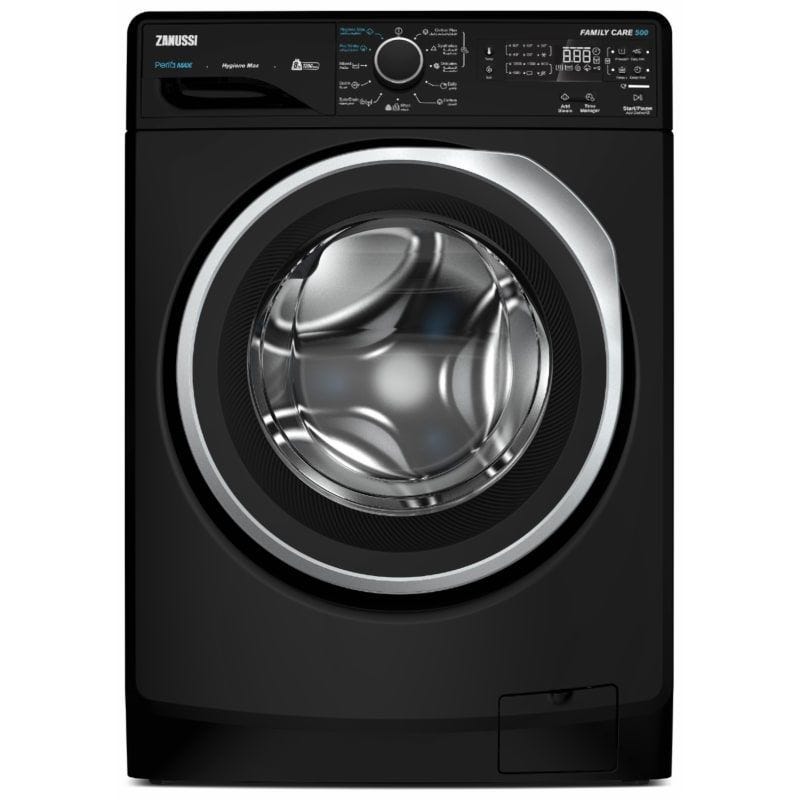 Zanussi Perla Max Digital Front Load Full Automatic Washing Machine With Inverter Technology, 8 kg, Black - ZWF8240BS5