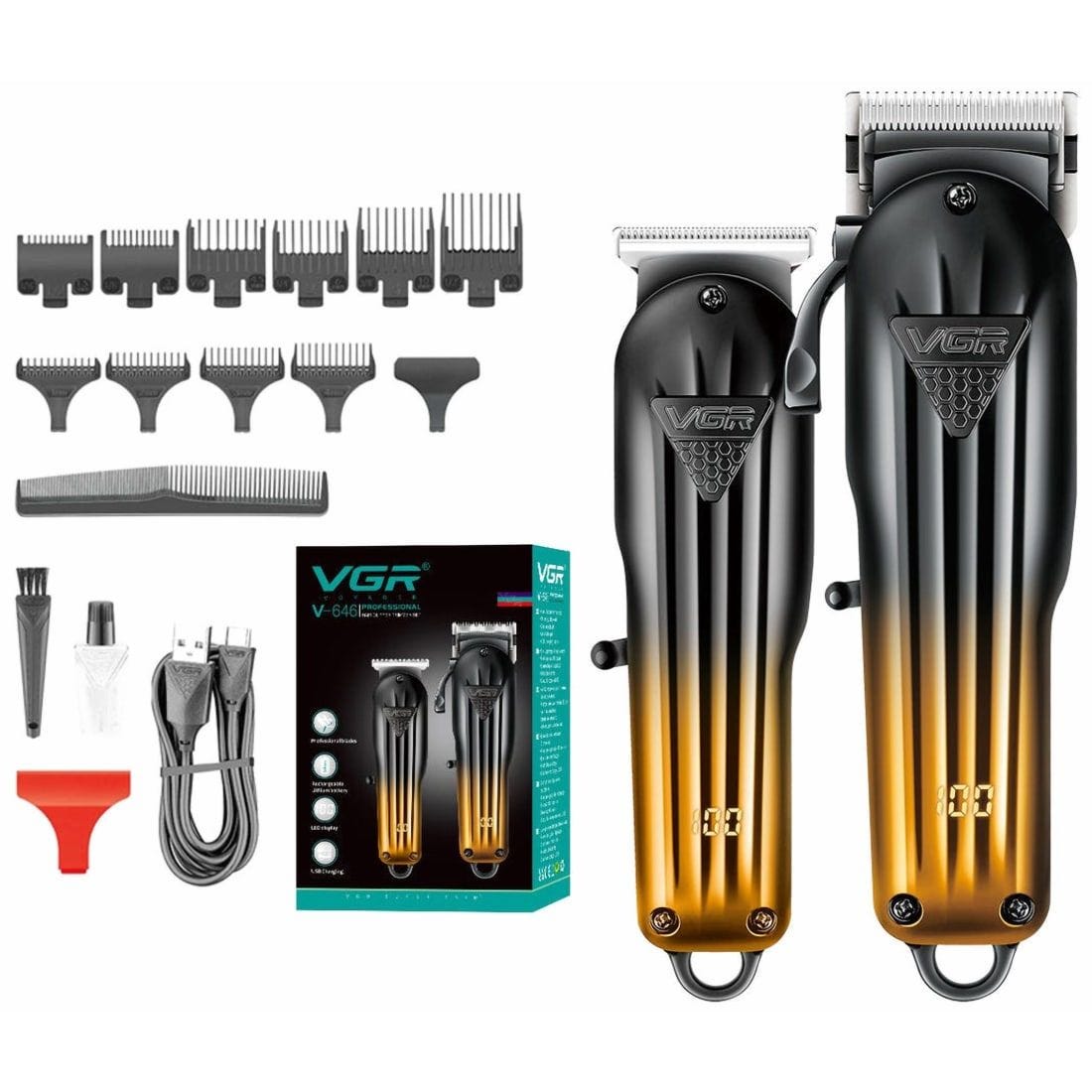 VGR Professional Digital Rechargeable Hair Clipper & Trimmer, Gold Black - V-646