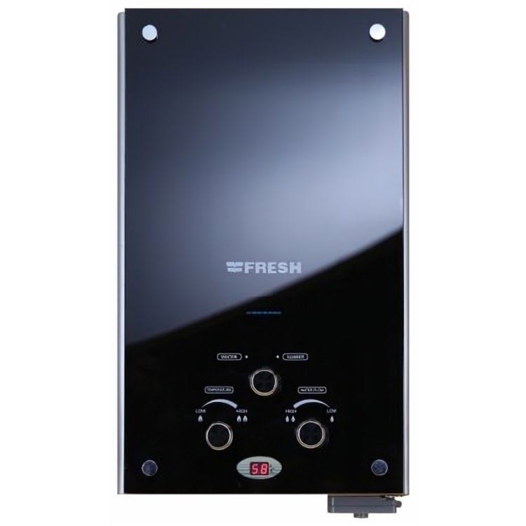 Fresh Crystal Digital Gas Water Heater With Adaptor, 10 Liters, Black - 500010985