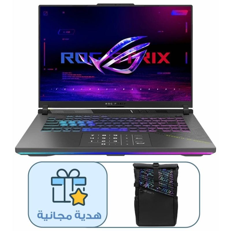 لابتوب جيمينج اسوس ROG Strix G16 G614PH-RV659W، بروسيسور AMD رايزن 9 8940HX، شاشة 16 بوصة FHD+، هارد 512 جيجابايت SSD، رام 16 جيجابايت DDR5، نفيديا GeForce RTX 5050 جرافيكس 8 جيجابايت، ويندوز 11 هوم، رمادي - 90NR0KX7-M00740 مع حقيبة ظهر ROG هدية مجانية
