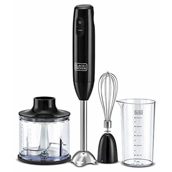 BLACK+DECKER 3 In 1 Hand Blender With Chopper, 600 Watt, Black - HB600