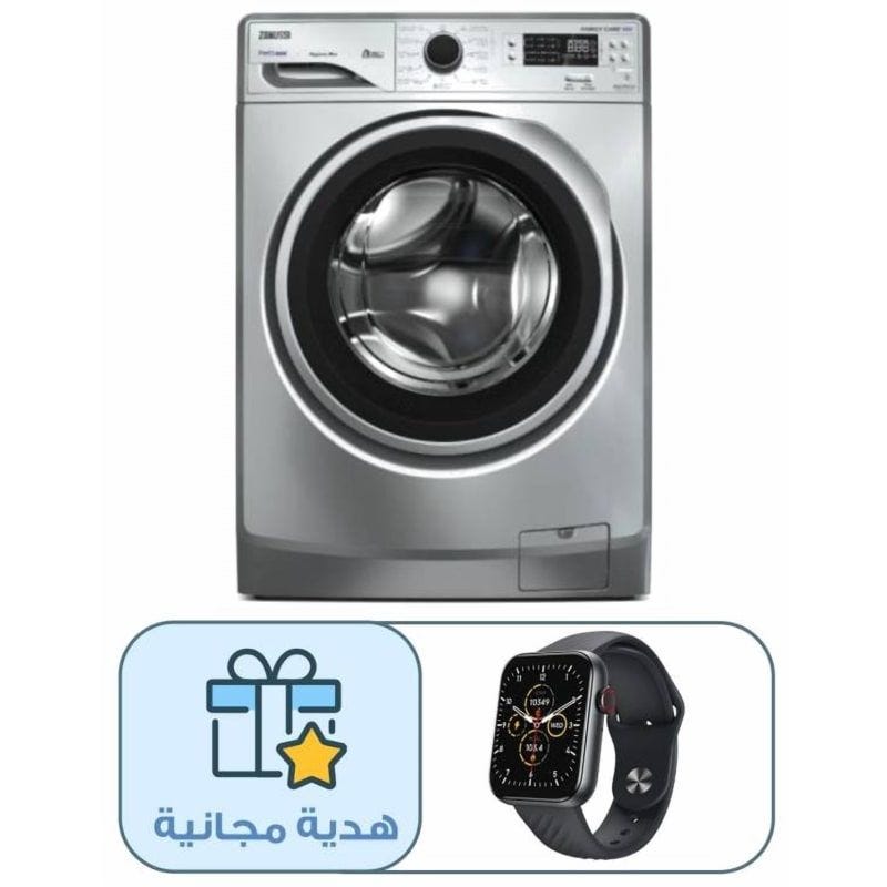 Zanussi Perlamax ZWF8240SS6 Digital Front Load Full Automatic Washing Machine , 8 kg, Silver - 914909454 With Free Gift iTel Smart Watch, 1.83 Inch, Black - ISW-O11