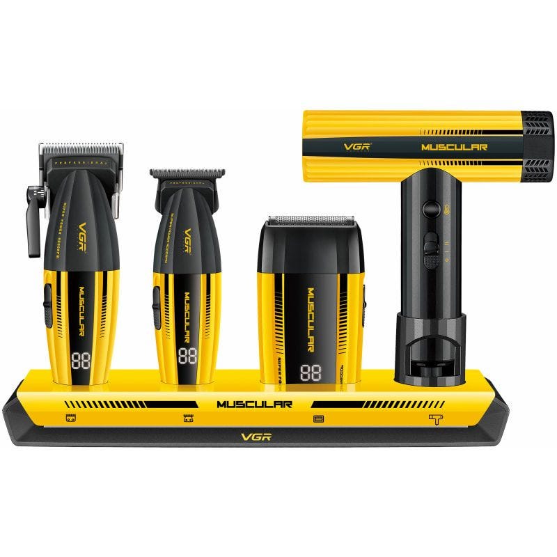 مجموعة أدوات الحلاقة في جي ار 4 فى 1 ديجيتال Professional قابلة للشحن، اصفر واسود - V-285 S4