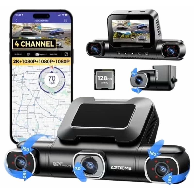 AZDOME M660 2.5K Wi-Fi Car Dash Camera, 360° - Black
