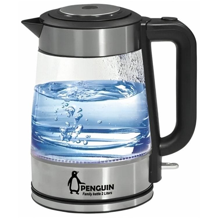 Penguin Glass Electric Kettle, 2 Liter, 2200 Watt, Black - PK-1000
