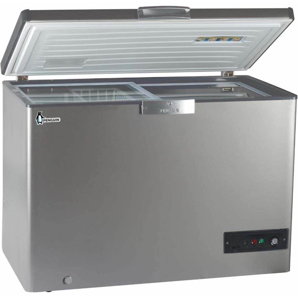 PENGUIN Stainless Interior Chest Deep Freezer, Defrost, Without Drawers, 330 Liter, Silver - ES390LS