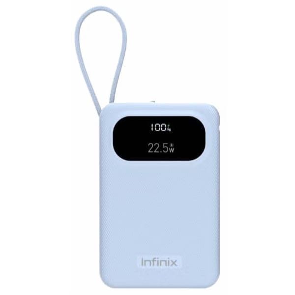 Infinix XPOWER Pro Wired Digital Power Bank, 10000 mAh, 3 Port, USB-A + USB-C + Built-in USB-C Cable, 22.5 Watt, Blue - XP10Pro