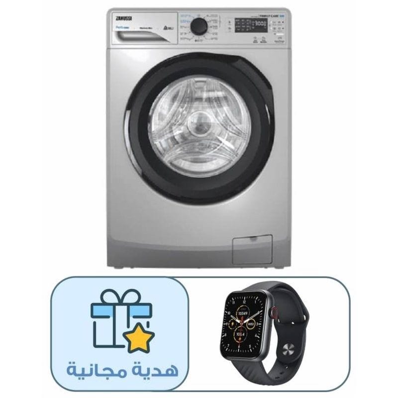Zanussi PerlaMax Digital Front Load Full Automatic Washing Machine, 7 Kg, Black - ZWF7240BS5 With Free Gift iTel Smart Watch, 1.83 Inch, Black - ISW-O11
