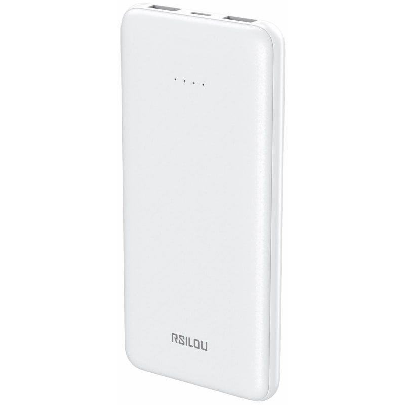 Rsilou Wired Power Bank, 10000 mAh, 2 Port, Dual USB-A, White - R1003-002