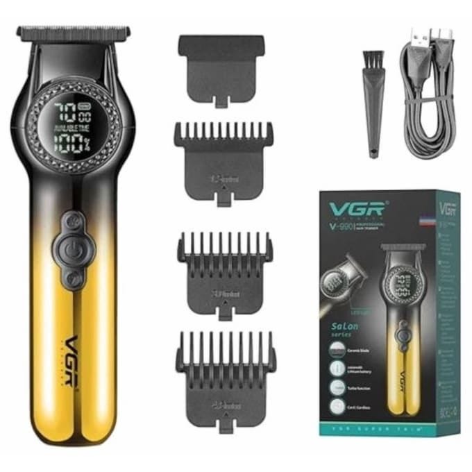 VGR Professional Digital Rechargeable Hair Trimmer, Black Gold - V-990