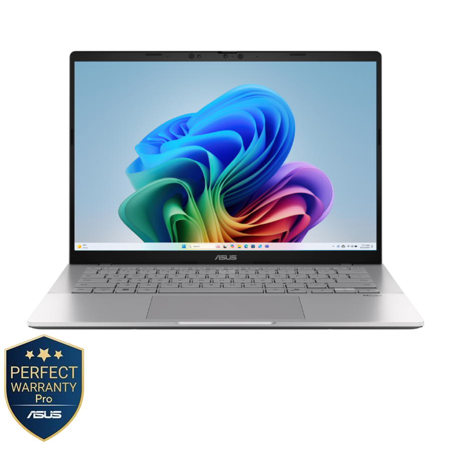لابتوب اسوس Vivobook S14 S3407QA-SF067W، بروسيسور Snapdragon X X1-26-100، شاشة 14 بوصة WUXGA، هارد 512 جيجابايت SSD، رام 16 جيجابايت LPDDR5X، QUALCOMM Adreno جرافيكس، ويندوز 11، فضي - 90NB16B1-M003T0