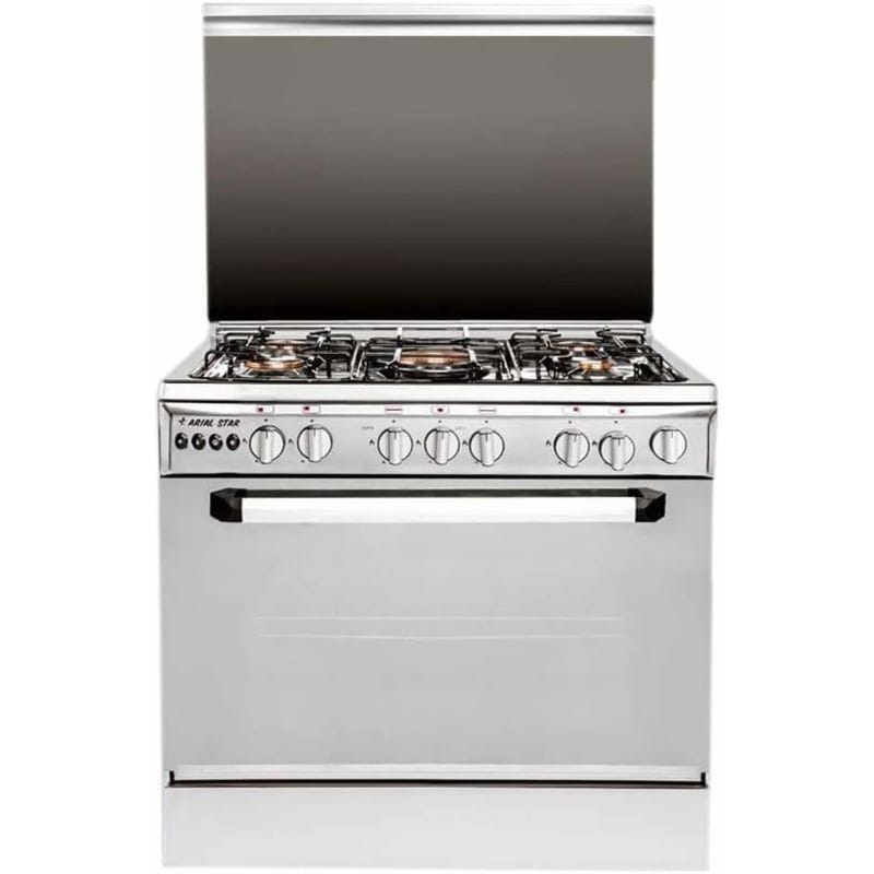 Techno Fire Gas Cooker, 5 Burners, 90 cm, Stainless Steel - SM-29-SCF