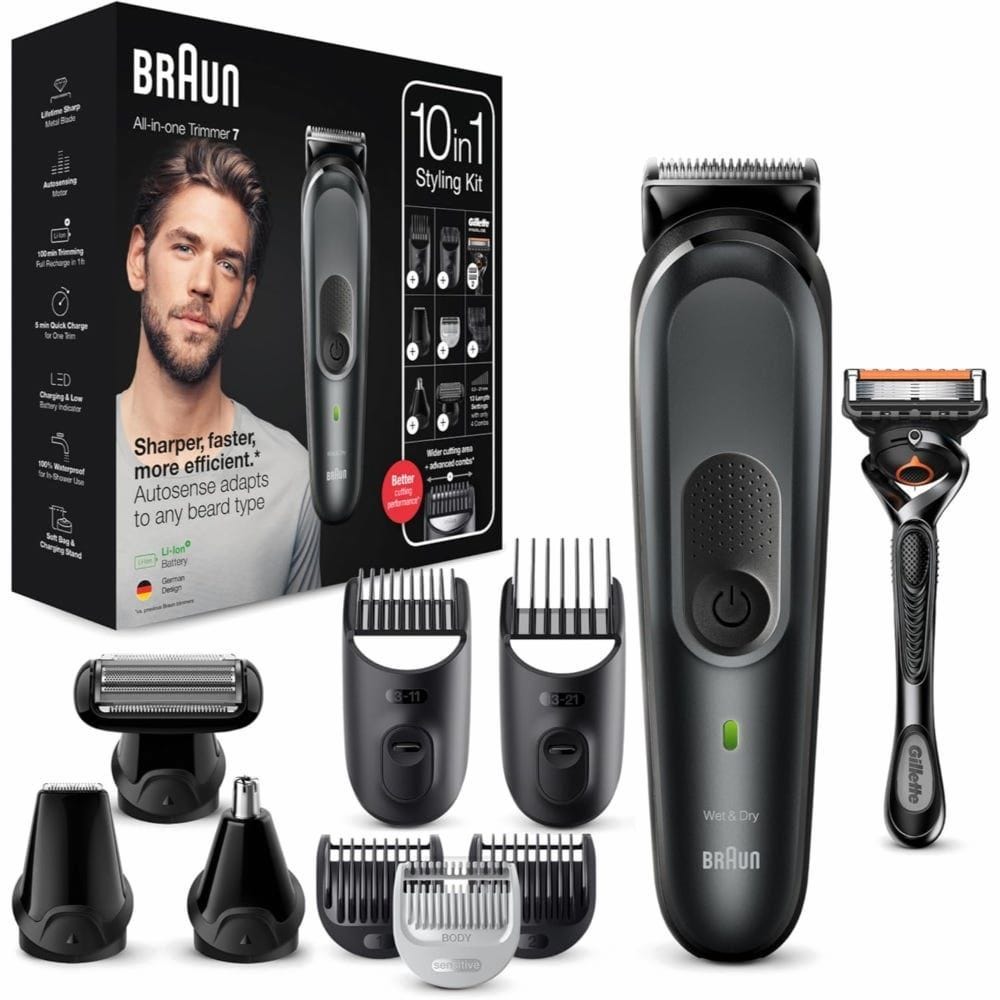 مجموعة تصفيف الشعر 10 في 1 براون الكل في واحد Trimmer7 قابلة للشحن للاستعمال الرطب والجاف، اسود - MGK7331 ( ضمان دولى )