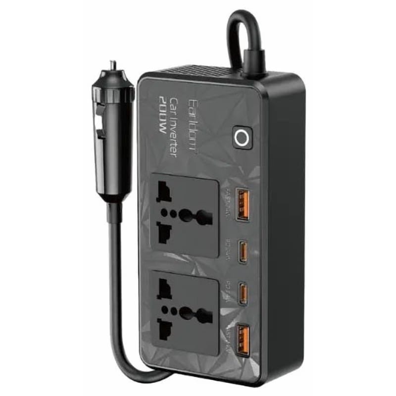 Earldom Car Power Inverter, 2 USB-A + 2 USB-C +  2 AC Outlet, 200 Watt, Black - ET-LT01