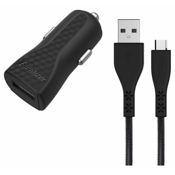 شاحن سياره USB انيرجايزر لايف تايم مع كابل Micro USB بقوة 1 امبير - اسود