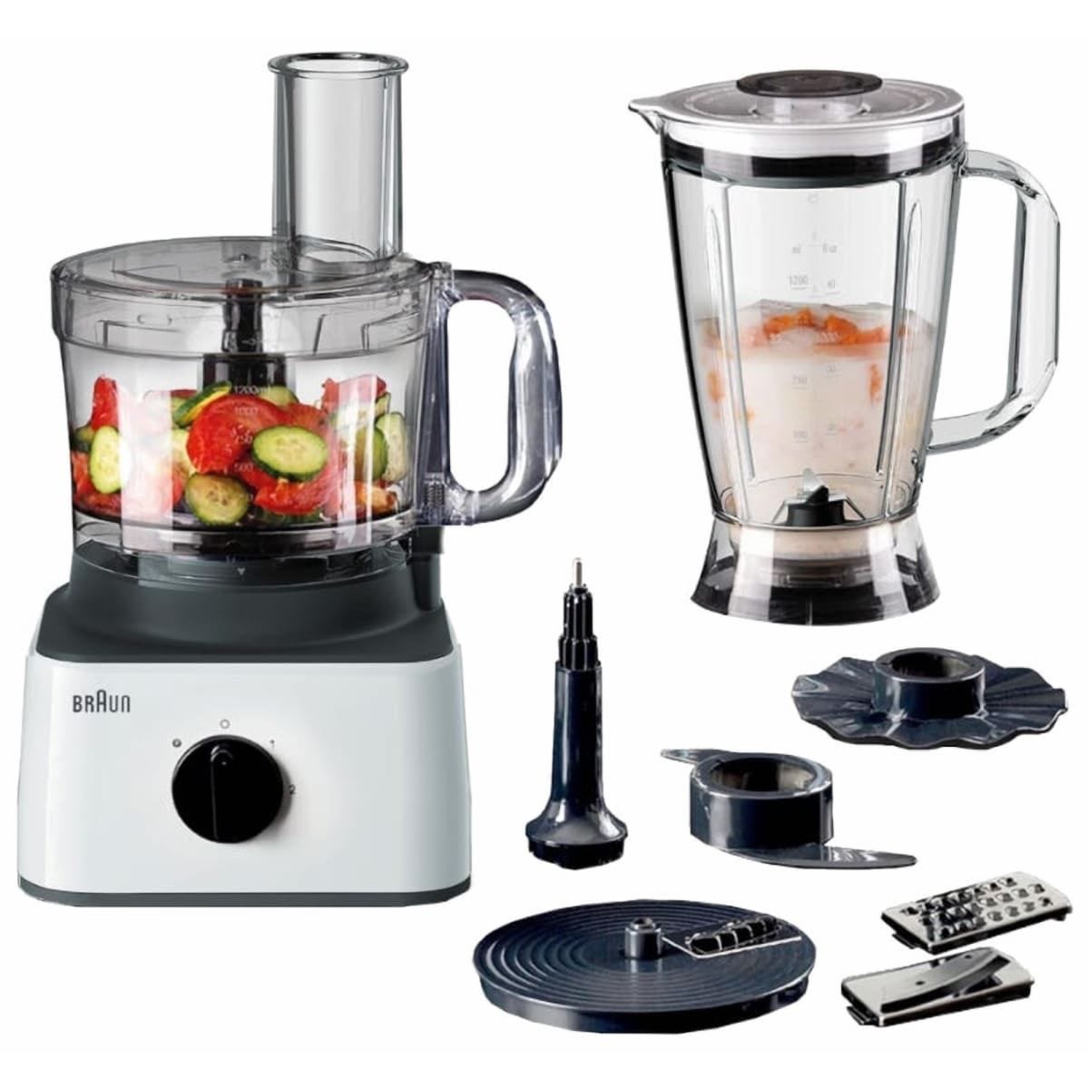 Braun 8 In 1 Food Processor, 8 Functions, 2.1 Liter, 750 Watt, White Black - FP0145WH