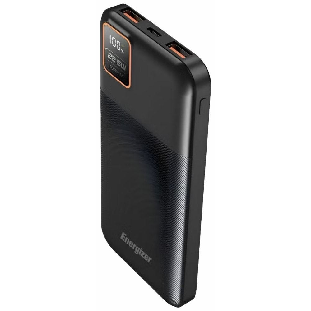 Energizer Ultimate Digital Wired Power Bank, 10000 mAh, 3 Port, USB-C + Dual USB-A, 22.5 Watt, Black - UE10073PQ