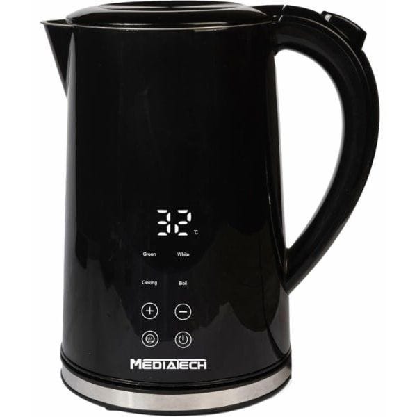 MediaTech Digital Touch Stainless Steel Electric Kettle, 1.7 Liter, 2200 Watt, Black - MT-KDS001