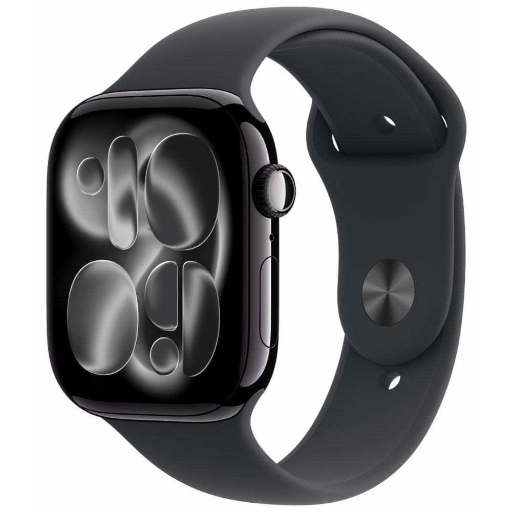 ساعة سمارت ابل Series 11 GPS بإطار ألومنيوم مع باند رياضي اسود M/L، مقاس 46 مم، اسود - MEUW4AF/A