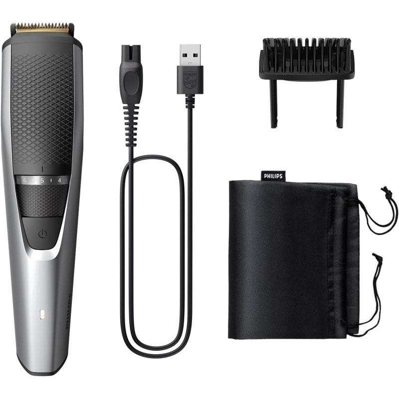 ماكينة تشذيب اللحية فيليبس Beardtrimmer series 3000 قابلة للشحن للاستعمال الرطب والجاف، فضي - BT3232/15