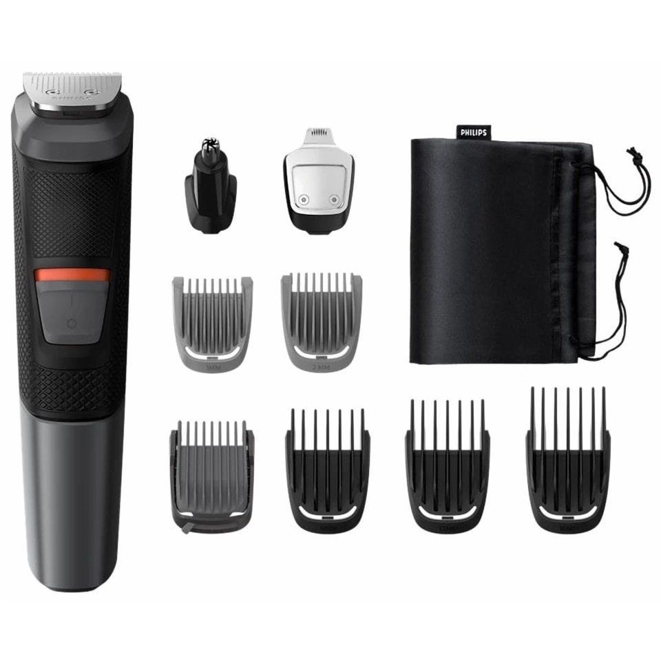 مجموعة أدوات الحلاقة 9 في 1 فيليبس Multigroom Series 5000 قابلة للشحن للاستعمال الرطب والجاف، اسود وفضي - MG5720/15