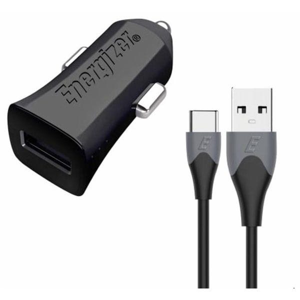 شاحن سياره USB QC3.0 انيرجايزر اليمات مع كابل USB-C بقوة 18 وات - اسود