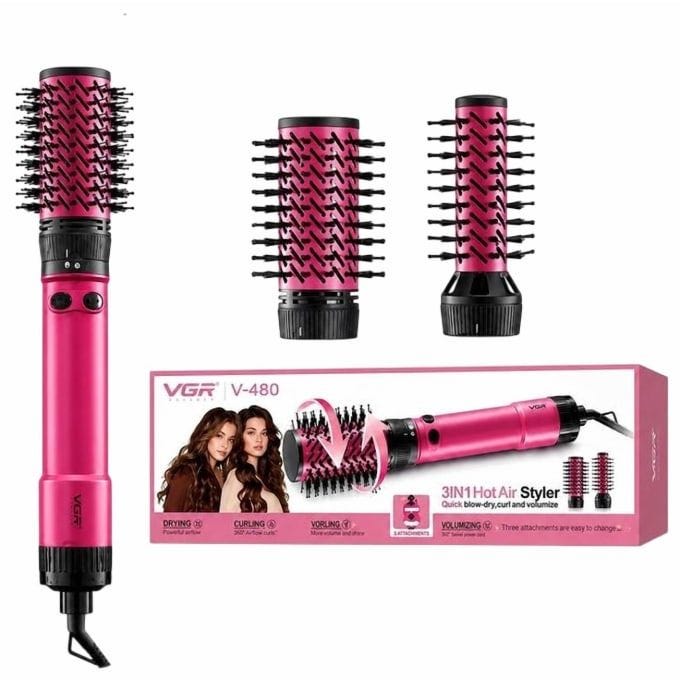 فرشاة فرد الشعر في جي ار Professional Hot Air، بينك - V-480